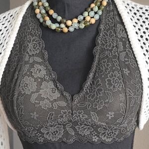 Gilly Hicks Dark Olive Green Lace Bralette with Scalloped Trim